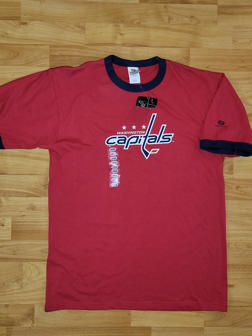 Vintage Deadstock Washington Capitals NHL Red Ringer Bulletin Tee RARE NWT Large